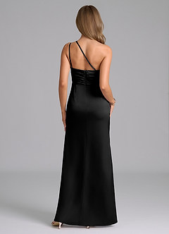Azazie Eren Vestidos de damas de honor Vestido de Negro de Satén Elástico de Corte Sirena con Hombro unilateral image5