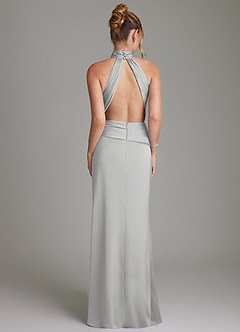 Azazie Gracelynn Bridesmaid Dresses Silver Sheath Pleated Stretch Satin Dress image8