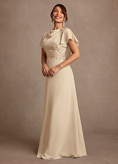 Azazie Frieda Mother of the Bride Dresses Champagne A-Line Applique Chiffon Dress image2