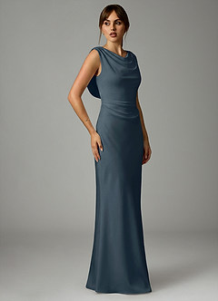 Azazie Kieryn Bridesmaid Dresses Twilight Mermaid Pleated Stretch Satin Dress image4