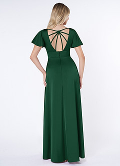 Azazie Lani Vestidos de damas de honor Vestido de Verde Oscuro de Satén Elástico de Corte en A con Manga volante image2