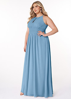 Azazie Bonnie Bridesmaid Dresses Steel Blue A-Line Keyhole Ruched Chiffon Dress image8