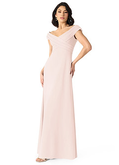 Azazie Evita Bridesmaid Dresses Blushing Pink A-Line Off the Shoulder Stretch Crepe Dress image3