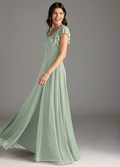 Azazie Bondi Bridesmaid Dresses Dusty Sage A-Line Ruched Mesh Dress image7