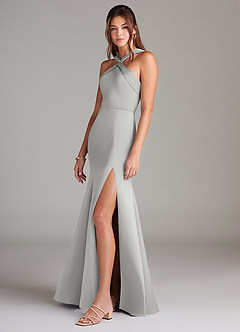 Azazie Rue Bridesmaid Dresses Silver A-Line Pleated Stretch Satin Dress image5