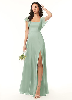 Azazie Bondi Bridesmaid Dresses Agave A-Line Ruffled Chiffon Dress image2