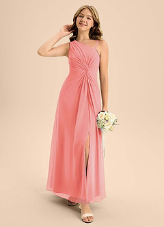 Azazie Brooke Junior Robe Trapèze en Mousseline de soie Fente Latérale Corail image3