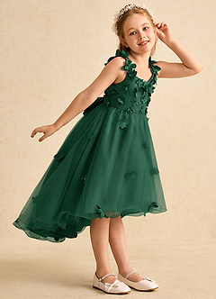 Azazie Tweety Flower Girl Dresses Dark Green A-Line Lace Tulle Dress image5