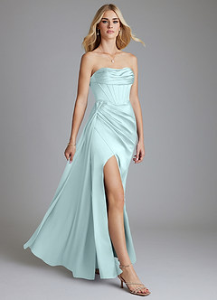 Azazie Amyra Bridesmaid Dresses Sea Glass Mermaid Off the Shoulder Stretch Satin Convertible Dress image10