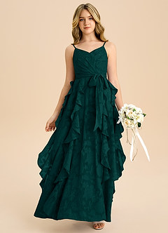 Azazie Peyton Junior Vestido de Pino de Devorado Floral de Corte en A con Plisado image1