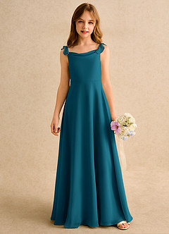 Azazie Puppy Girls Formal Flower Girl Dresses Ink Blue A-Line Pleated Chiffon Dress image5