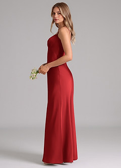 Azazie Suttona Brautjungfernkleider A-Linie Plissee Stretch-Satin Kleid Granatapfelrot image5