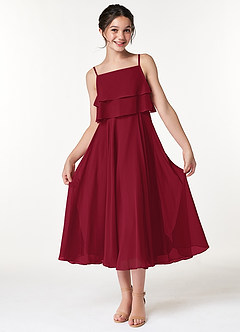 Azazie Ensley Junior Burgundy A-Line Pleated Chiffon Dress image1