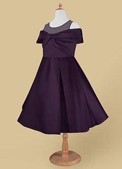 Azazie Shirin Flower Girl Dresses Plum A-Line Off the Shoulder Matte Satin Dress image7