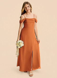 Azazie Lilly Junior Cinnamon A-Line Pleated Chiffon Dress image7