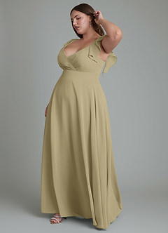 Azazie Leilani Bridesmaid Dresses Moss Green A-Line Pleated Chiffon Dress image10