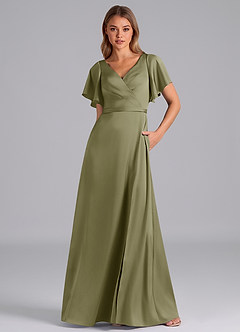 Azazie Ambrosia Robes de demoiselle d'honneur Robe Trapèze en Satin extensible Plissée Pistache image5