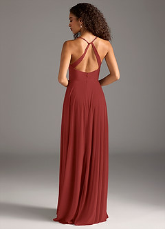 Azazie Davis Bridesmaid Dresses Rust A-Line Pleated Mesh Dress image5