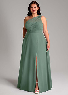 Azazie Phaedra Bridesmaid Dresses Eucalyptus A-Line One Shoulder Chiffon Dress image10
