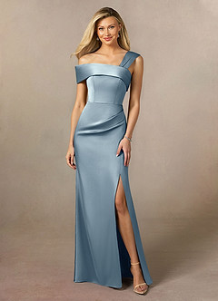 Azazie Laramie Mother of the Bride Dresses Dusty Blue Mermaid Pleated Stretch Satin Dress image1