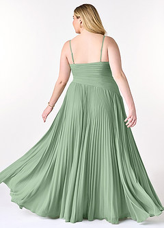 Azazie Vini At-home Try On Dresses Matcha A-Line V-Neck Pleated Chiffon Dress image9