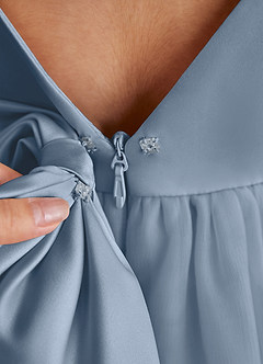 Azazie Twinkle Toes Flower Girl Dresses Dusty Blue A-Line Bow Tulle Dress image6