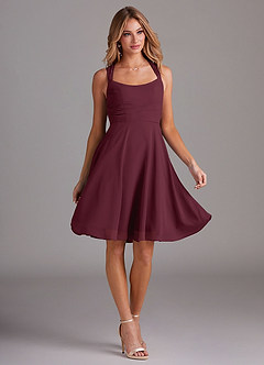 Azazie Vina Bridesmaid Dresses Cabernet A-Line Lace Chiffon Dress image5