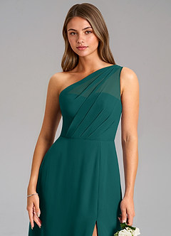 Azazie Phaedra Bridesmaid Dresses Peacock A-Line One Shoulder Chiffon Dress image8