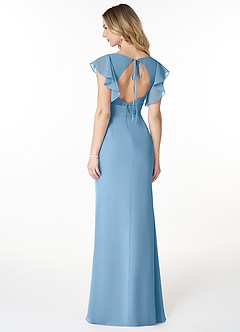 Azazie Val Final Sale Steel Blue Mermaid V-Neck Keyhole Chiffon Dress image4
