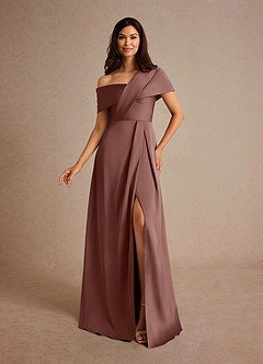 Azazie Milton Mother of the Bride Dresses Espresso A-Line Pleated Stretch Satin Dress image1