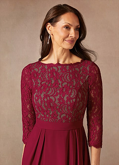 Azazie Lucianna Mother of the Bride Dresses Burgundy Taupe A-Line Lace Dress image7