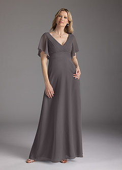 Azazie Alessa Mother of the Bride Dresses Steel Grey A-Line V-Neck Pleated Chiffon Dress image3