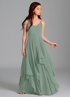 Azazie Karan Junior Dusty Blue A-Line Chiffon Dress image3