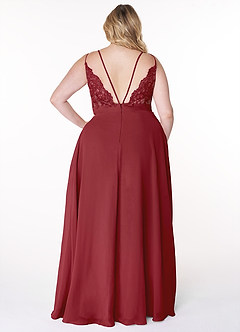 Azazie Lennon Bridesmaid Dresses Pomegranate A-Line Lace Chiffon Dress image8