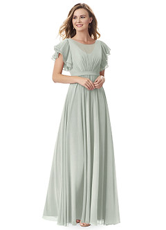 Azazie Daphne Modest Bridesmaid Dresses A-Line Ruffled Chiffon Floor-Length Dress image2