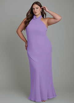 Azazie Velli Vestidos de damas de honor Vestido Tahití de Gasa de Corte Sirena con Cuello alto image10