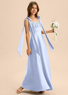 Azazie Halley Junior Vestido de Hielo de Satén Elástico de Corte en A con Lazo image5