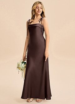 Azazie Willa Junior Ganache A-Line Bow Stretch Satin Dress image5