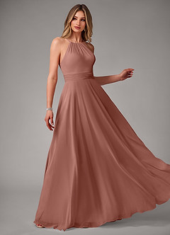 Azazie Amalia Abiti da Damigella Abito A-Line in Chiffon Plissettato Cedro Rosa image4