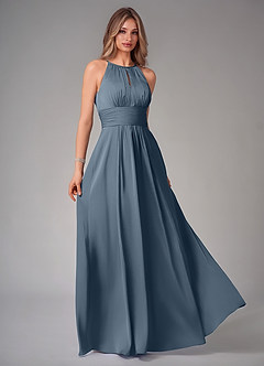 Azazie Bonnie Bridesmaid Dresses Twilight A-Line Pleated Stretch Satin Dress image1