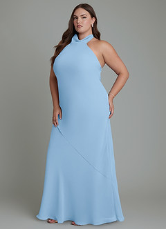 Azazie Velli Bridesmaid Dresses Powder Blue Mermaid High Neck Chiffon Dress image12