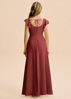 Azazie Bondi Junior Terracotta A-Line Side Slit Stretch Satin Dress image2