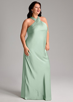 Azazie Doretta Bridesmaid Dresses Agave Mermaid Pleated Stretch Satin Dress image8
