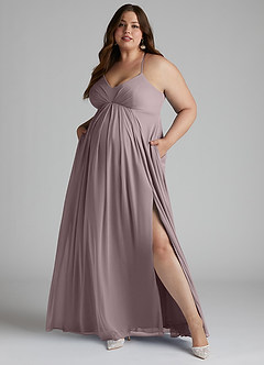 Azazie Annabelle Maternity Bridesmaid Dresses A-Line V-Neck Pleated Mesh Floor-Length Dress image9