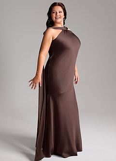 Azazie Kinsley Bridesmaid Dresses Ganache Mermaid Side Slit Stretch Satin Dress image11