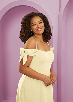 Barbie ♥ Azazie Bridesmaid Dresses Lemon Sorbet A-Line Off the Shoulder Chiffon Convertible Dress image9