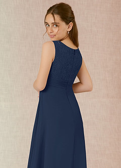 Azazie Snow Junior Dark Navy A-Line Lace Chiffon Dress image6