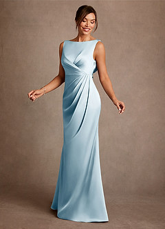Azazie Baltimore Mother of the Bride Dresses Sky Blue A-Line Pleated Stretch Satin Dress image3