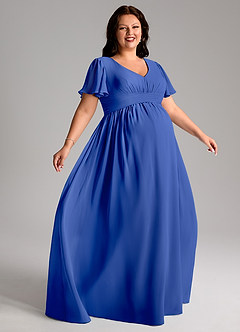 Azazie Verna Vestidos de dama de honra para maternidade Vestido Linha A Ruched Comprimento do chão Chiffon image9