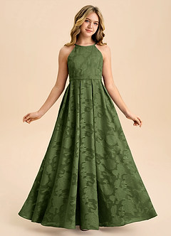 Azazie Arianthe Junior A-Linie Plissee Blumen-Burnout Kleid Olivgrün image5